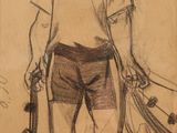 drawing of a man with a skateboard and a skateboard in his hand