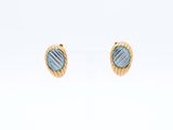 a close up of a pair of earrings on a white surface