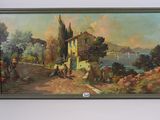 an image of a painting of a house on a hill by the water