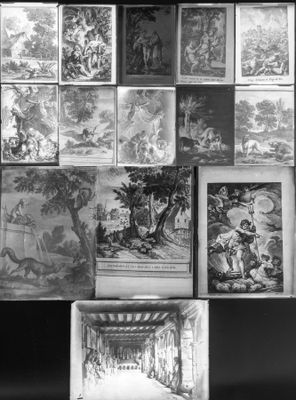 Ensemble de douze plaques diapositives en verre, représentan…