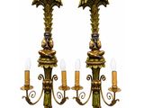 pair of antique brass wall sconces with leaves and candles
