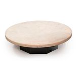 marble coffee table with a black base on a white background