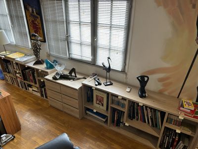 Meuble bibliothèque basse en stratifié façon chêne clair en …