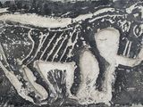 une image représentant une photo en noir et blanc d'un cheval sur lequel se trouve un squelette
