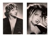 two black and white photos of a woman posing for a picture