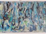 peinture abstraite dans des tons de bleu et de vert sur fond blanc