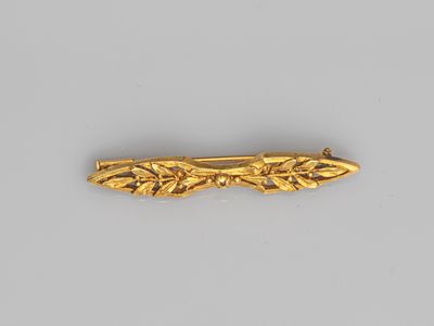 a close up of a gold hair clip on a gray surface