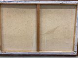 an old window frame with a white paint and wood trim