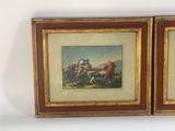 two framed pictures of a couple of people sitting on a bench