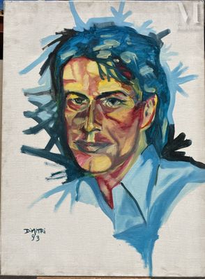 tableau représentant un homme aux cheveux bleus et portant une chemise blanche