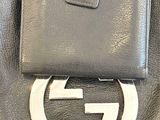 guccissi black leather wallet with silver metal ring