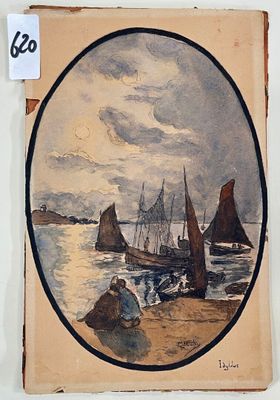 a picture of a painting of a boat on the water