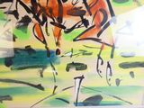une photo d'un tableau représentant un cheval dans un champ