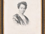 a black and white drawing of a woman in a dress