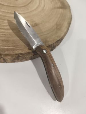 a knife that is sitting on top of a piece of wood