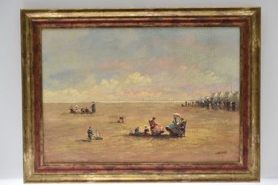 Ecole du XXè siècle, "Bord de mer animé", huile sur toile, s… - Photo 1