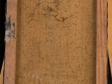 an old wooden easel with a painting on top of it