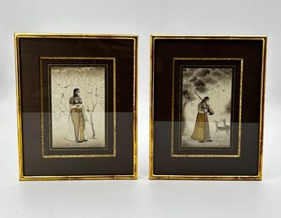 Paire de miniatures orientales (turcs?) représentant une fem…