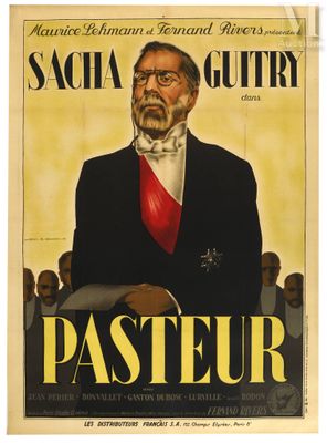 an old poster of a man in a suit with a red tie