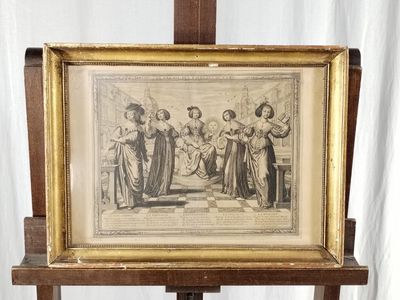 une vieille photo représentant un groupe de femmes debout devant un tableau