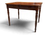 une table en bois avec deux tiroirs et un tiroir en dessous