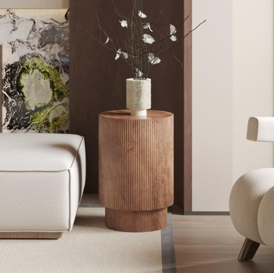 Table d'appoint ronde, en bois de manguier brun clair, dimen…