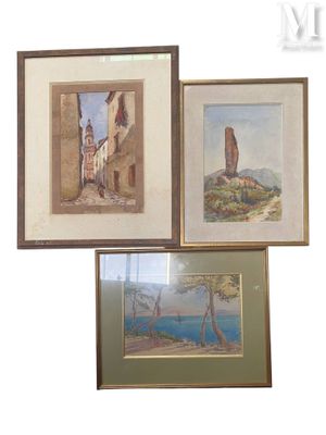 trois tableaux encadrés représentant un phare et une tour de phare