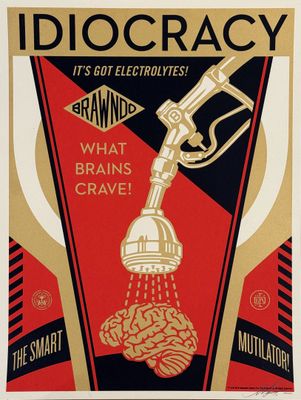 a poster with a brain and a gas pump on it