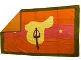 an orange and green blanket with a picture of a horse on it