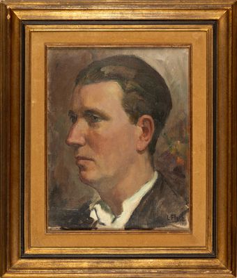 portrait of a man in a suit and bow tie in a gold frame