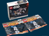 une boîte contenant des produits Lego Star Wars sur fond bleu