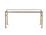an image of a glass and brass console table on a white background