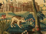 a picture of a tapestry with animals in a field