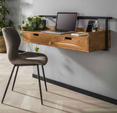 Bureau suspendu 2 tiroirs EMERIC en acacia et métal -Dimensi…