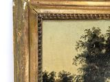 an image of a painting of a farm scene with cows in a pasture