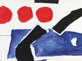 a painting of a knife and red apples on a table