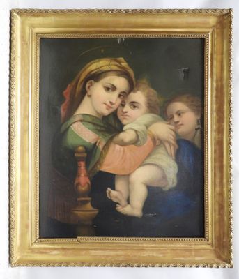 a painting of a woman holding a child and a man holding a baby