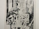 drawing of a man playing a guitar in front of a group of people