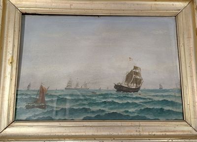 une photo d'un tableau représentant un bateau en mer