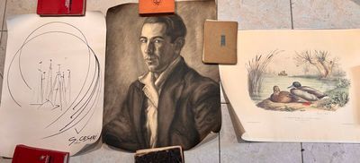 63 / A5 / Lot comprenant un portrait au fusain, une rep…