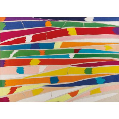 une peinture composée de coups de pinceau multicolores sur fond blanc