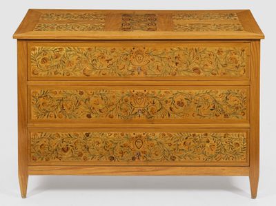 an image of a chest of drawers with floral designs on it