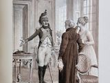 a drawing of a man and a woman standing in a room