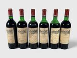 six bouteilles de vin sont alignées sur une surface blanche