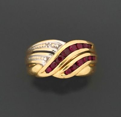 Bague bandeau de forme stylisée en or jaune 18K 750 millième…