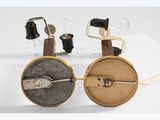 pair of brass plated and glass table lamps