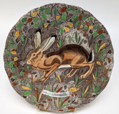 a plate with a picture of a rabbit on it
