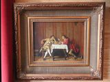 a painting of a group of people sitting at a table