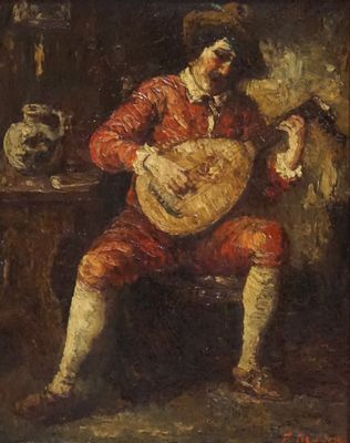 une image représentant un tableau où l'on voit un homme jouant d'un instrument de musique
