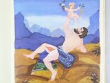 a painting of a man holding a baby in his arms